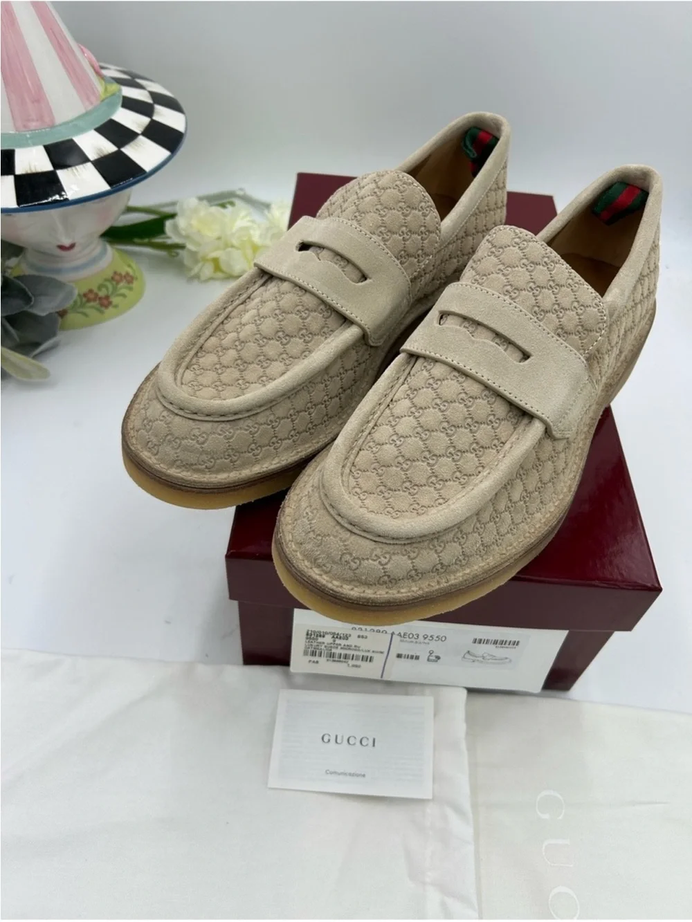 Men’s Gucci suede GG monogram web loafer size 9, fit 9.5 US made in Italy